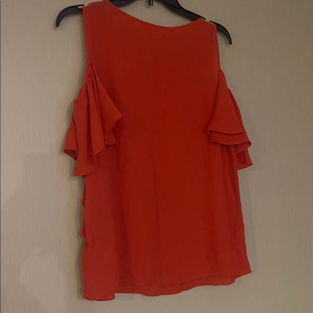 Max studio medium NWT salmon orange colored ruffle off shoulder blouse top - Picture 5 of 5